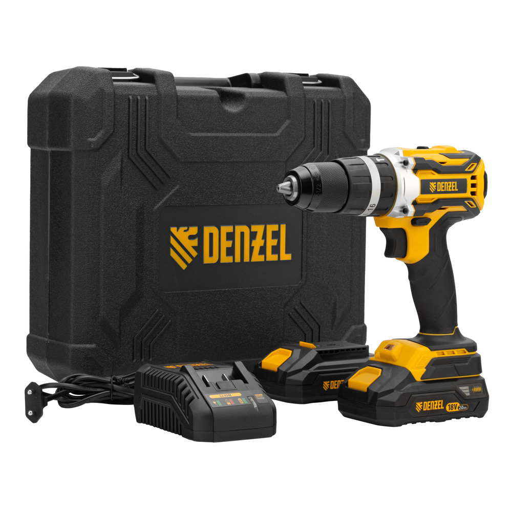 Дрель-шуруповерт аккумуляторная ударная бесщет CIDB-18-02, Li-Ion, 18 В Denzel
