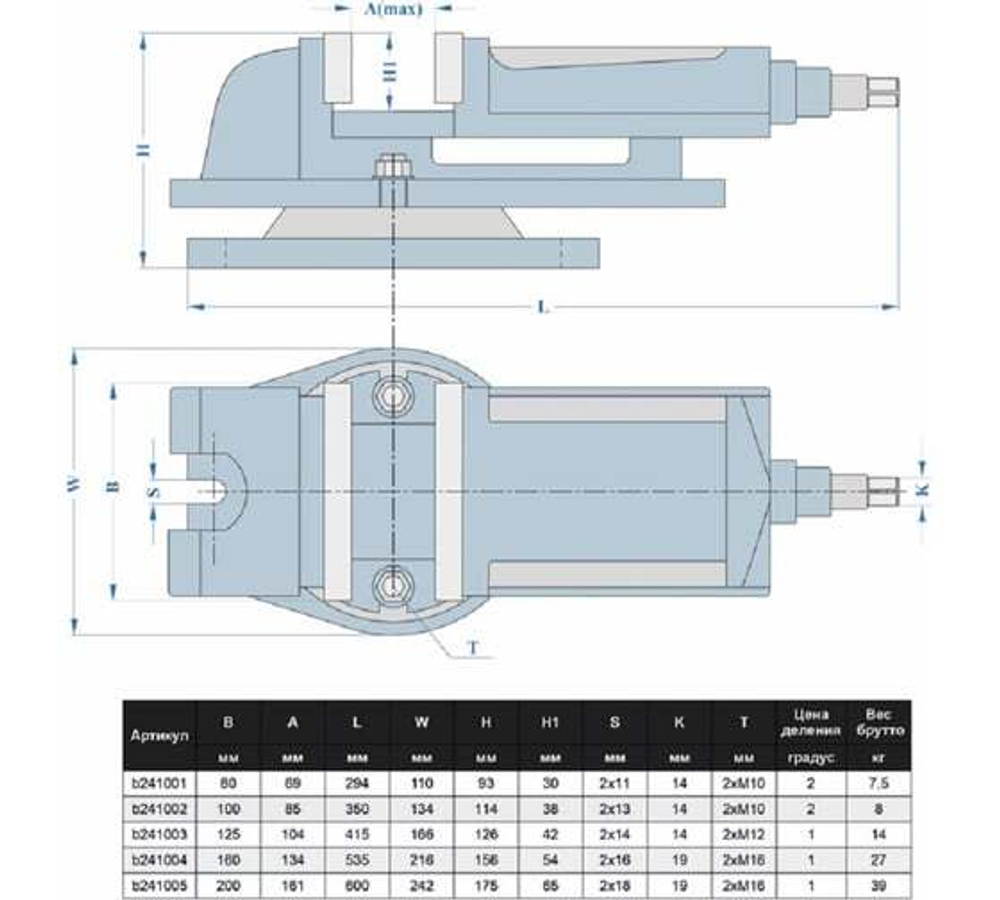 Станочные тиски GRIFF 80мм, 65мм, 7кг, поворотные, с закр. винтом, серия QH b241001