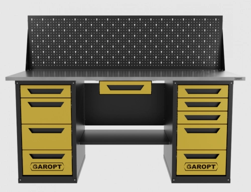 Верстак двухтумбовый 4 ящиков /5 ящиков с экраном и ящиком, 1800*700 желтый GAROPT, GT1800Y1Y4Y5PP.yell