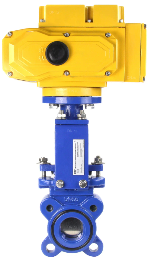 Задвижка шиберная ножевая DN.ru GVKN1331N-2W-Fb-ISO Ду50 Ру16 межфланцевая, с невыдвижным шпинделем, корпус - чугун GGG-40, уплотнение - NBR, с электроприводом DN.ru MT-N-005EM-О1-220AC-У1 220В