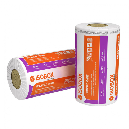 Минеральная вата Isobox ЛАЙТ рулон 45 кг/м3 6000х1200х50 мм, упак