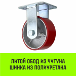 Опора неповоротная колесная большегрузная HITCH 118*50 полиуретан FCp54