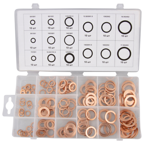 WDK-214067 Набор медных шайб, 15 типоразмера, 150 шт.