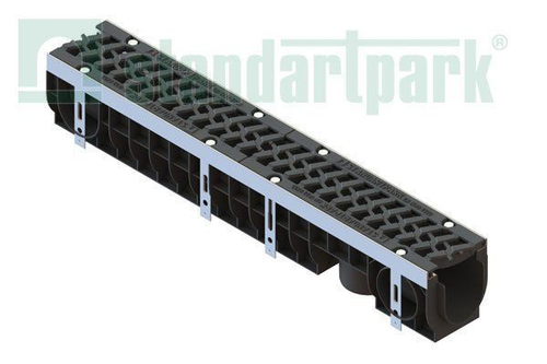 Лоток водоотводный PolyMax Drive DN100 h170 пластиковый с решеткой щелевой чугунной ВЧ кл. Е (комплект)