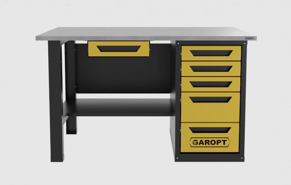 Верстак с ящиком однотумбовый 5 ящиков, желтый 1400*700 Garopt, GT1400STY1Y5.yell