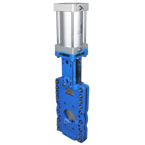 Задвижка шиберная со сквозным ножом DN.ru GVKRT3431N-2W-Fb-2P Ду250 Ру10, корпус - углеродистая сталь WCB, шибер - нержавеющая сталь 304, уплотнение - NBR, межфланцевая с пневмоприводом