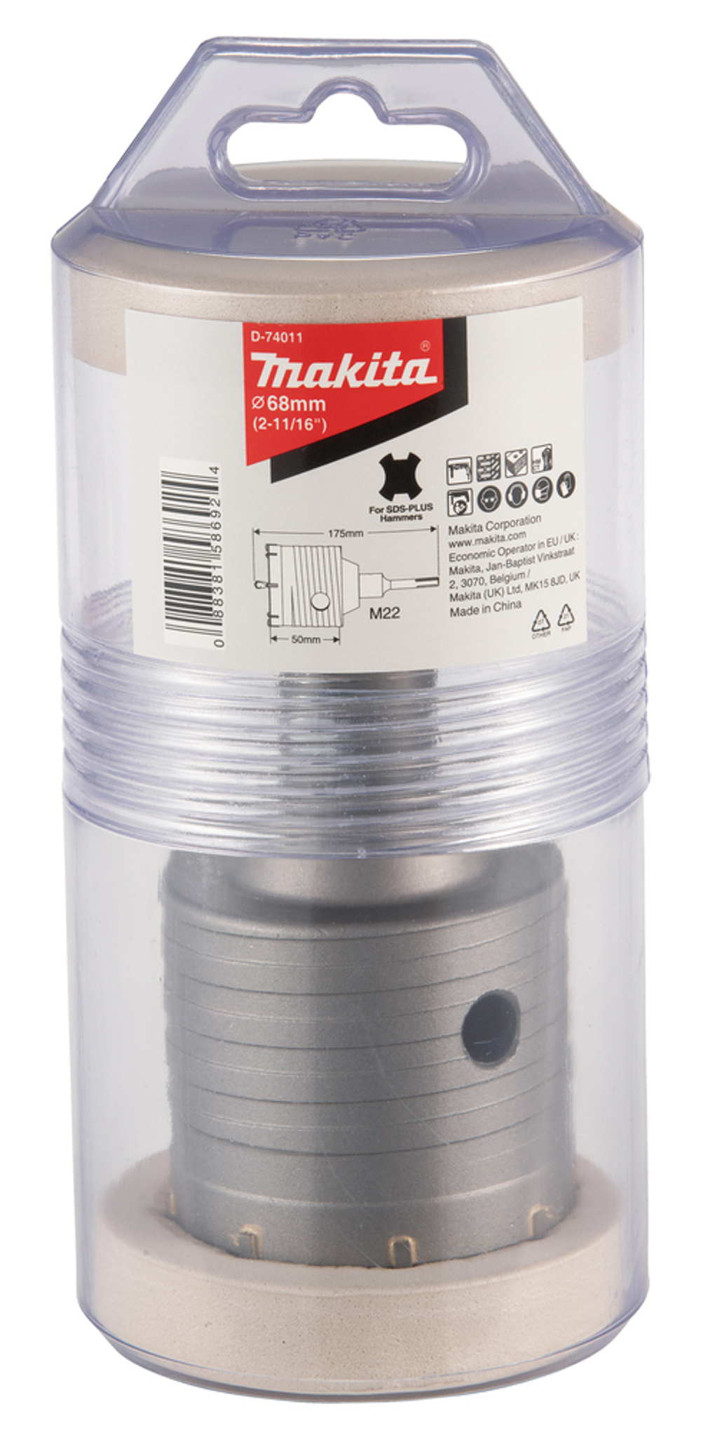 Твердая коронка SDS-PLUS в сборе 68х175 мм, M22 (центр. сверло, адаптер) Makita D-74011