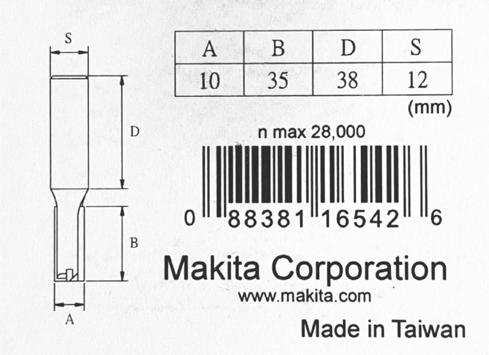 Фреза пазовая 10х35, S12, 2T Makita D-10388