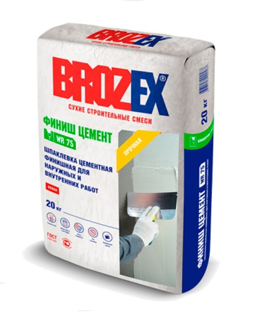 Шпаклевка цементная Brozex WR-75 Финиш Цемент белая, слой 1,5-3 мм, 20 кг, шт