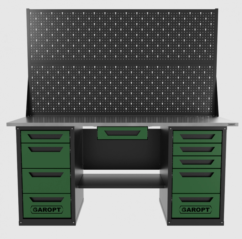Верстак двухтумбовый 4 ящиков /5 ящиков с двумя экранами и ящиком, 1800*700 зеленый GAROPT, GT1800Y1Y4Y5PP2.green