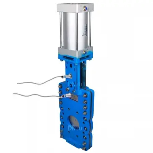 Задвижка шиберная со сквозным ножом DN.ru GVKRT3431N-2W-Fb-2P Ду200 Ру10 межфланцевая, корпус - углеродистая сталь WCB, шибер - нержавеющая сталь 304, уплотнение - NBR, с пневмоприводом и индукционными датчиками LJ12A3-4-J/EZ 220В