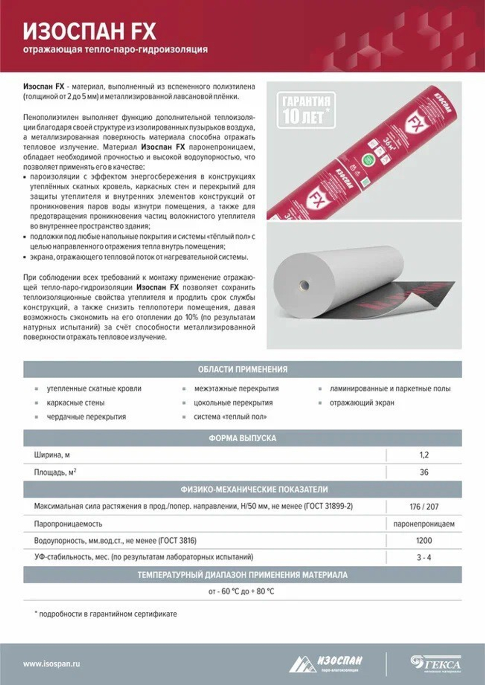 Отражающая тепло-паро-гидроизоляционная пленка Изоспан FX 5 36 м2, рул