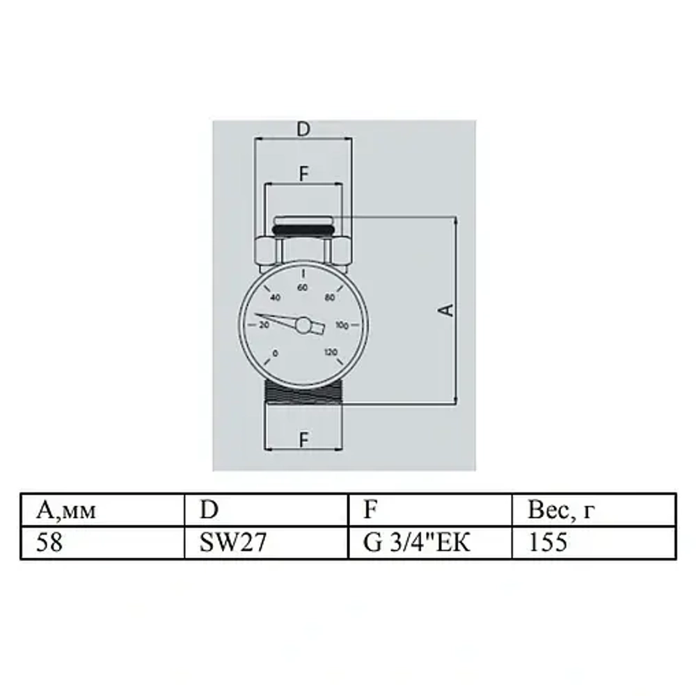 Тройник коллекторный с термометром ¾"ек x ¾"ек Valtec VT.4615.0.0