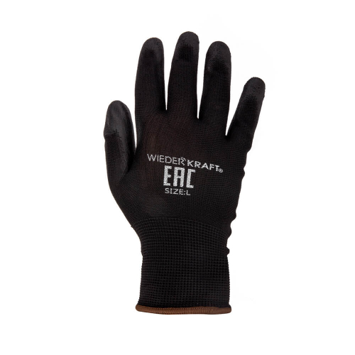 WDK-PU01B/M, 1 пара, размер M, Перчатки ЧЁРНЫЕ защитные эластичные из нейлона с покрытием