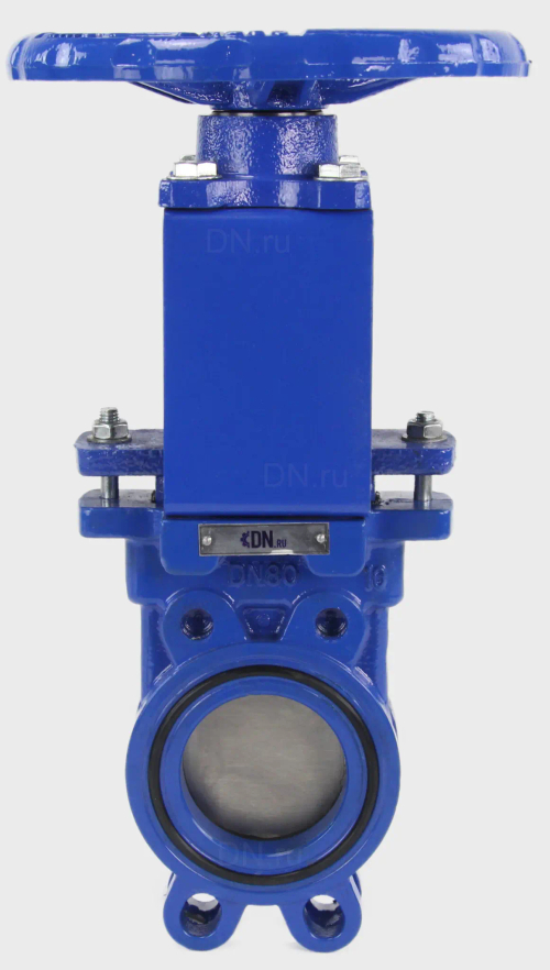 Задвижка шиберная DN.ru GVKR1331N-2W-Fb-S Ду80 Ру10 двусторонняя, межфланцевая, шпиндель - выдвижной, корпус - чугун GGG40, шибер - нержавеющая сталь 304, уплотнение - NBR, управление - штурвал, WENZ