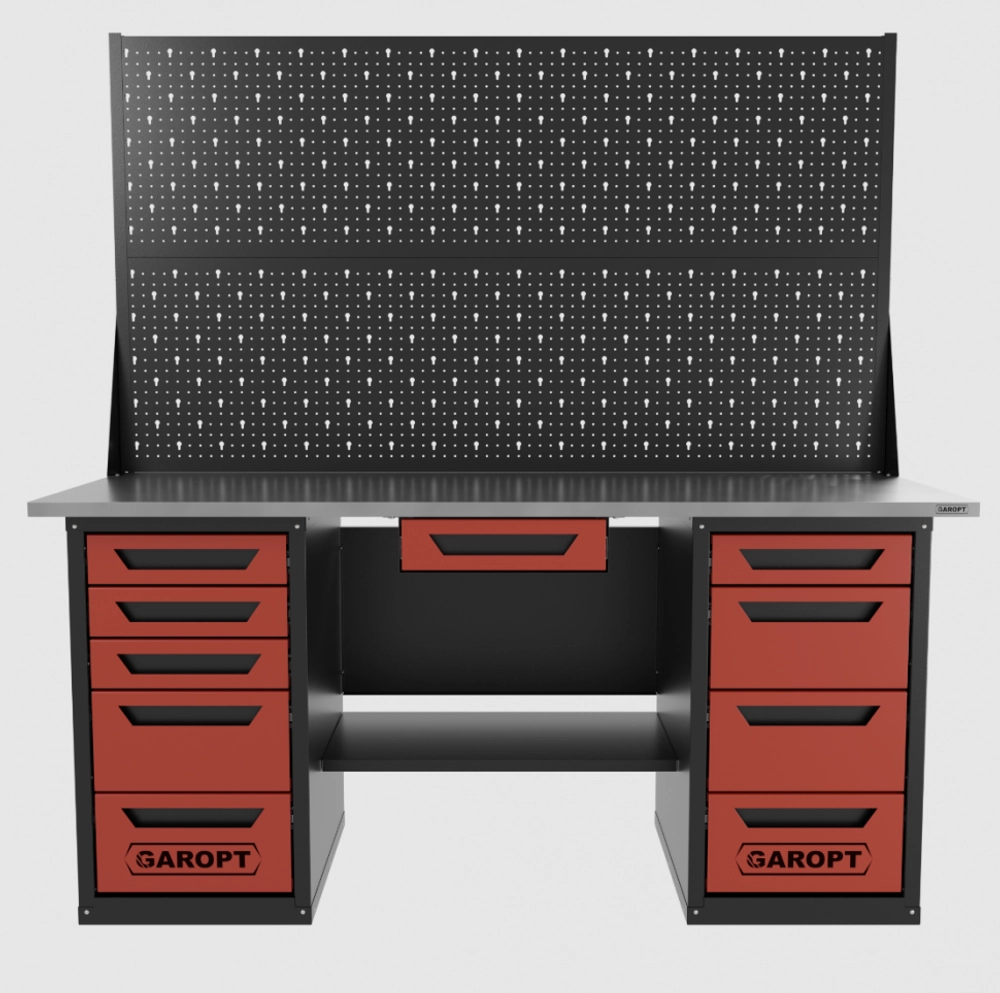 Верстак двухтумбовый 4 ящиков /5 ящиков с двумя экранами и ящиком, 1800*700 красный GAROPT, GT1800Y1Y4Y5PP2.red