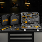 Набор инструментов, 1/2", 1/4", CrV, S2, пластиковый кейс, 64 предмета Denzel
