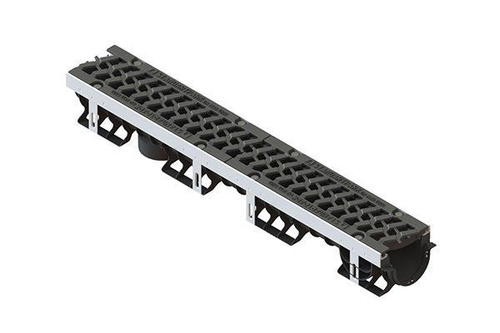 Лоток водоотводный PolyMax Drive DN100 h136 пластиковый с решеткой щелевой чугунной ВЧ кл. Е (комплект)