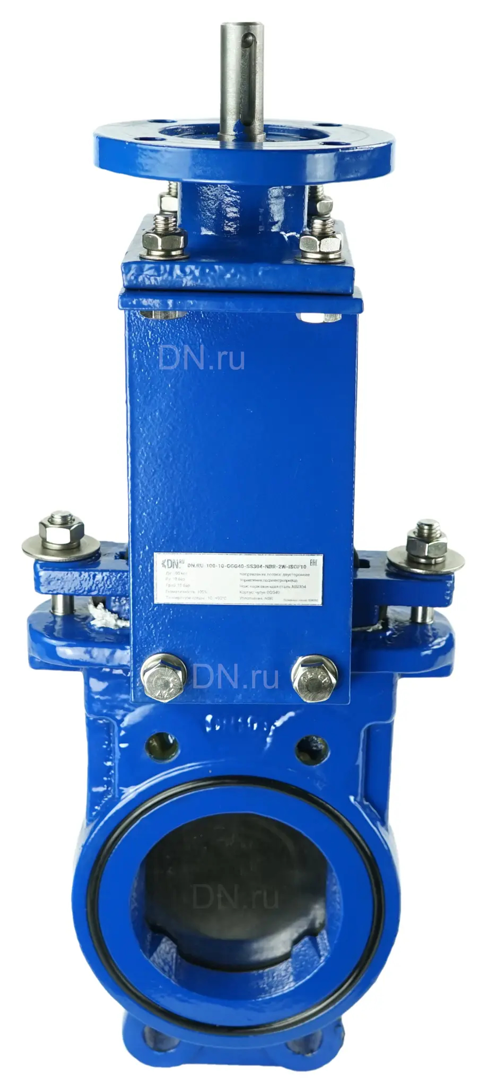 Задвижка шиберная DN.ru GVKN1331N-2W-Fb-ISO Ду100 Ру10 двусторонняя, межфланцевая, шпиндель - невыдвижной, корпус - чугун GGG40, шибер - нержавеющая сталь 304, уплотнение - NBR, с ISO-фланцем и голым штоком, круглый шток 18, F10