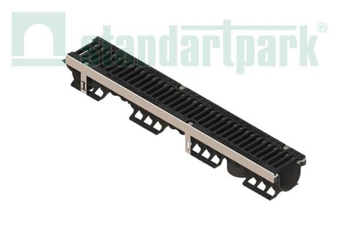 Лоток водоотводный PolyMax Drive DN100 h136 пластиковый с решеткой щелевой чугунной ВЧ кл.С (комплект)