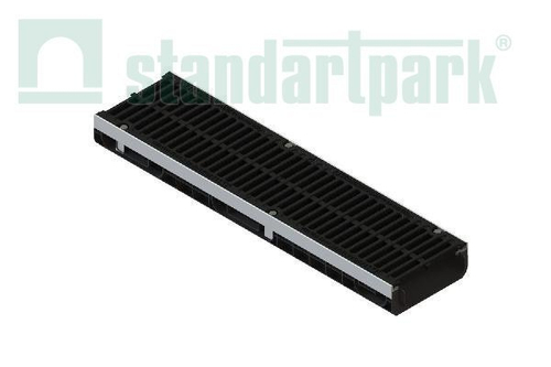 Лоток водоотводный пластиковый PolyMax Drive DN200 h97 с решеткой щелевой чугунной ВЧ кл.С250 (к-т)