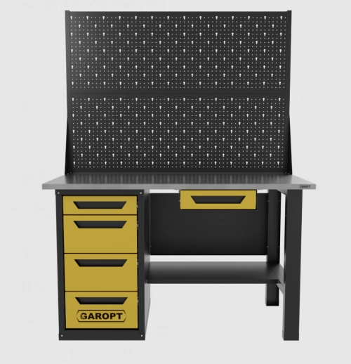 Верстак однотумбовый 4 ящика с двумя экранами и ящиком, желтый 1400*700 Garopt, GT1400STY1Y4PP2.yell