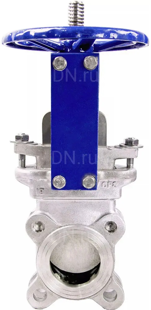 Задвижка шиберная DN.ru GVKR3131M-1W-Fb-S Ду65 Ру10 односторонняя, межфланцевая, шпиндель - выдвижной, корпус - нержавеющая сталь 304, шибер - нержавеющая сталь 304, уплотнение - металл, управление - штурвал