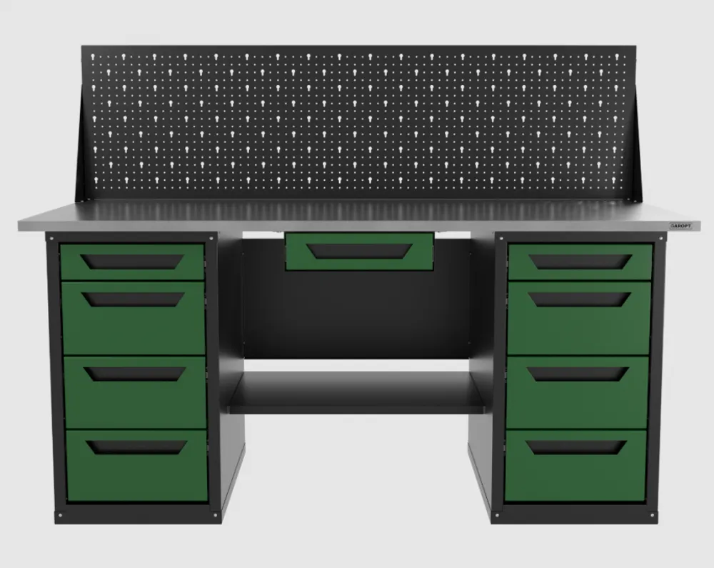 Верстак двухтумбовый 4 ящиков /4 ящиков с экраном и ящиком, зеленый 1800*700 GAROPT, GT1800Y1Y4Y4PP.green