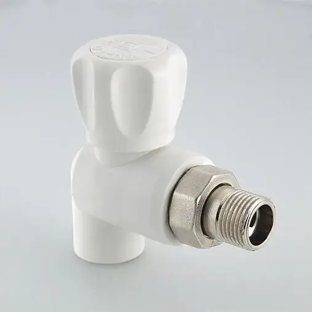 Кран шаровый с американкой угловой и переходом на пп трубу 20мм x ½"н Valtec VTp.718.0.02004