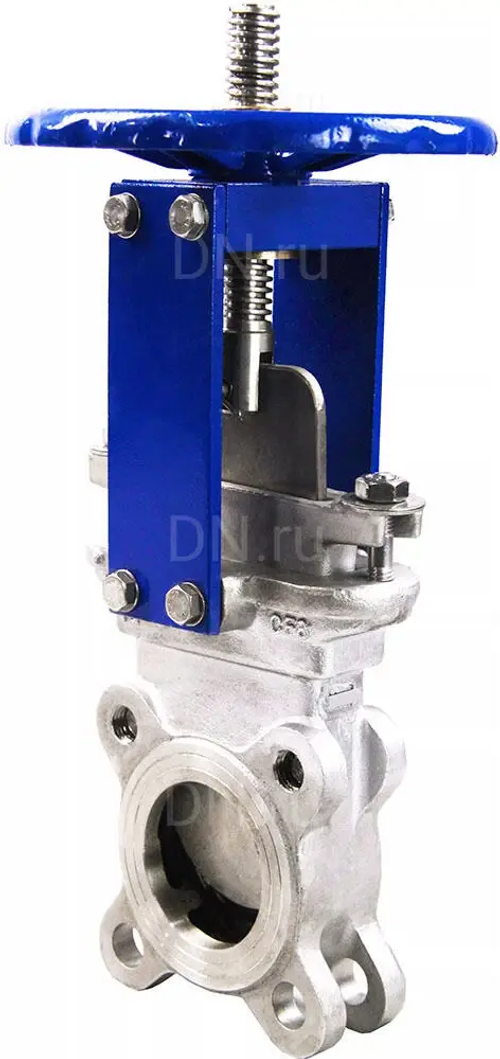 Задвижка шиберная DN.ru GVKR3131M-1W-Fb-S Ду125 Ру10 односторонняя, межфланцевая, шпиндель - выдвижной, корпус - нержавеющая сталь 304, шибер - нержавеющая сталь 304, уплотнение - металл, управление - штурвал, WENZ