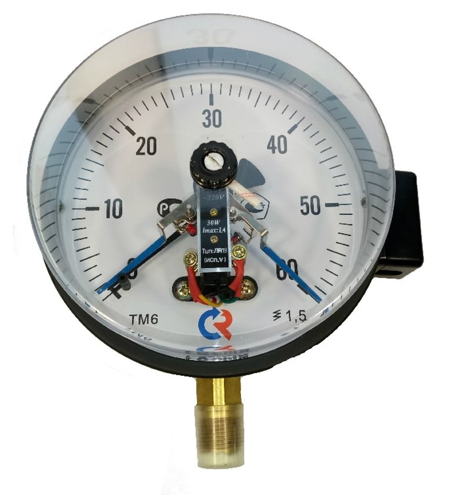 Мановакуумметр Росма ТМВ-61GР.G6 (-G.1-G.5МПа) М2Gх1.5 1.5, общетехнический 15Gмм, тип ТМВ-61GР, радиальное присоединение, с электроконтактной приставкой VI, резьба М2Gх1.5, класс точности 1.5