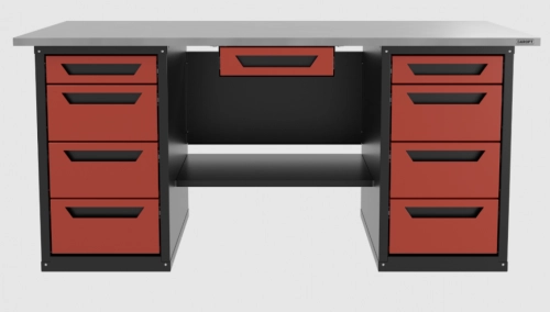 Верстак с ящиком двухтумбовый 4 ящиков /4 ящиков, красный 1800*700 GAROPT, GT1800Y1Y4Y4.red