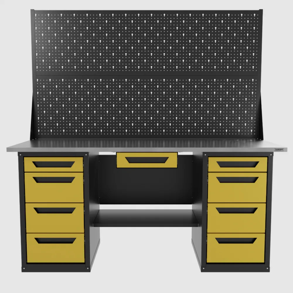 Верстак двухтумбовый 4 ящиков /4 ящиков с двумя экранами и ящиком, желтый 1800*700 GAROPT, GT1800Y1Y4Y4PP2.yell