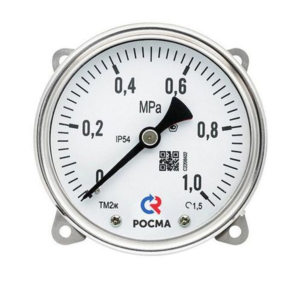 Манометр Росма ТМж-52GТЭКТ (G-G.4МПа) М2Gх1.5 1.5, железнодорожный 1GGмм,тип - ТМж-52GР, эксцентрическое присоединение, задний фланец, G-G.4МПа, резьба М2Gх1.5, класс точности 1.5