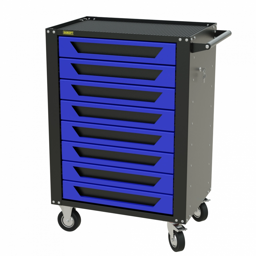 Тележка инструментальная Garopt 8 ящиков СИНЯЯ, центральный замок, увеличенные колеса, доводчики, GAROPT Серия "High", высота 1040мм