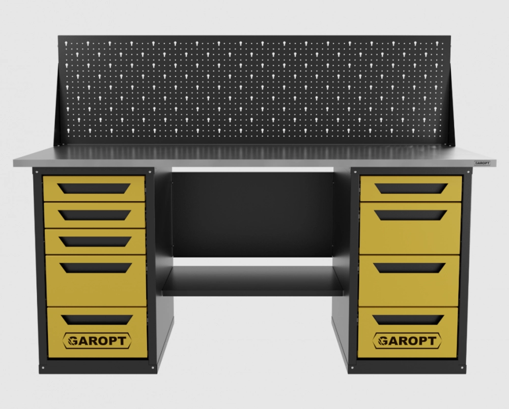 Верстак двухтумбовый 4 ящиков /5 ящиков с экраном 1800*700 желтый GAROPT, GT1800Y4Y5PP.yell
