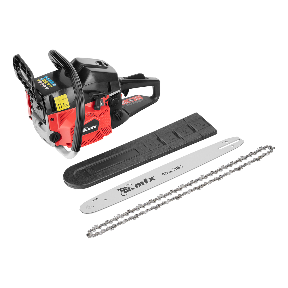 Пила цепная бензиновая MS-5218, шина 45 см, 52см³, 3 л.с., шаг 0,325, паз 1,5 мм, 72 зв MTX