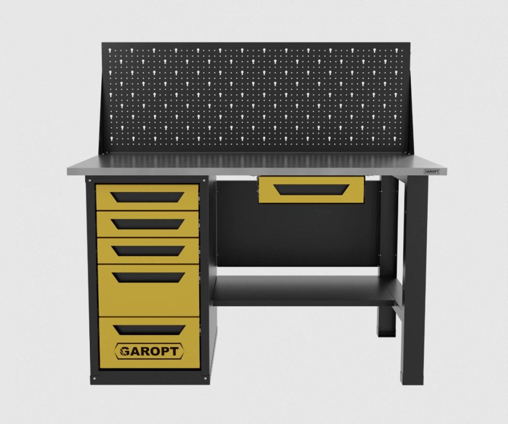 Верстак однотумбовый 5 ящиков с экраном и ящиком, желтый 1400*700 Garopt, GT1400STY1Y5PP.yell