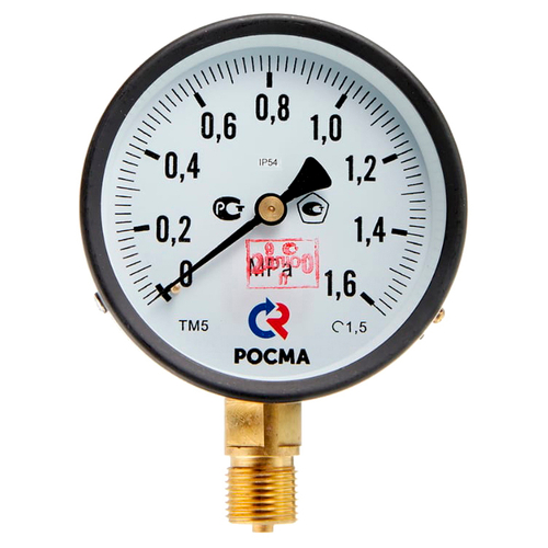 Манометр радиальный Росма ТМ-51GР.GG IP54 (G-1.6МПа) М2Gх1.5 1.5 общетехнический специального исполнения, 1GGмм, тип - ТМ-51GР, радиальное присоединение, шкала (G-1.6МПа), резьба М2Gх1.5, класс точности 1.5