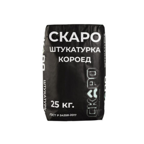 Декоративная штукатурка на цементной основе фактура типа «Короед» марки SKARO, 25кг, серый фракция от 1 до 3 мм