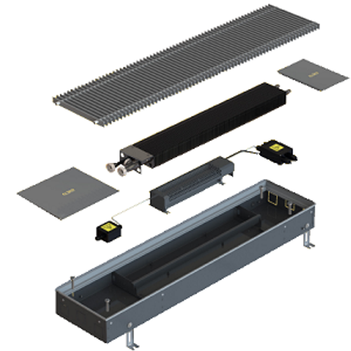 Конвектор внутрипольный, ELSEN, EKQ, с принудительной конвекцией, с тангенциальным вентилятором, ширина, мм-300, высота, мм-150, длина, мм-2000, регулирование-плавное, роликовая решётка, алюминий, цвет-натуральный, рамка-алюминий, EC-двигатель 24 В
