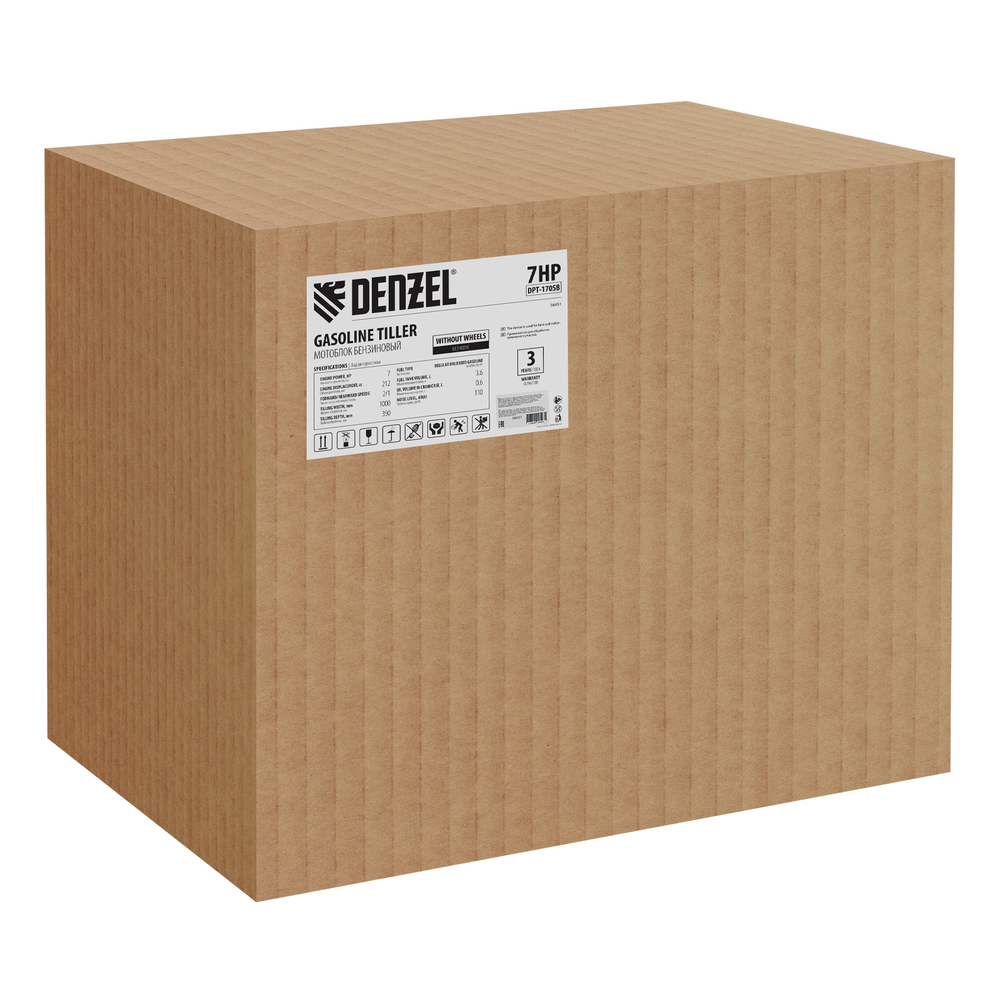 Мотоблок DPT-170SB, 7 л.с., ремен.сцеп, фрез 3х4, ШОМ, без колес, передачи 2В/1Н Denzel