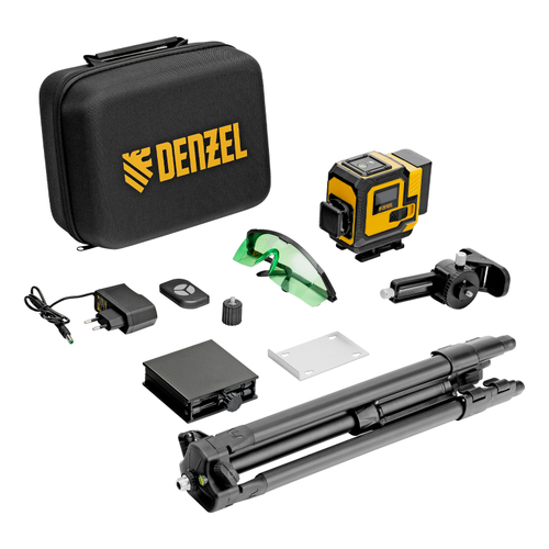 Лазерный уровень мультипризменный DLV-360-3T, 30 м, зеленый луч, Li-Ion 2,4 Aч, штатив // Denzel