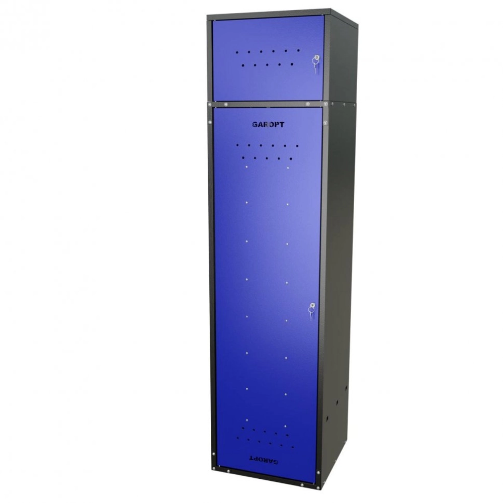 Шкаф для раздевалок GT205SHP.BLUE (500мм х 500мм х 1936мм) СИНИЙ . Секция для обуви, двойная секция для курток с перекладиной под вешалки, верхняя антресоль с отдельным замком для головных уборов и сумок (3)