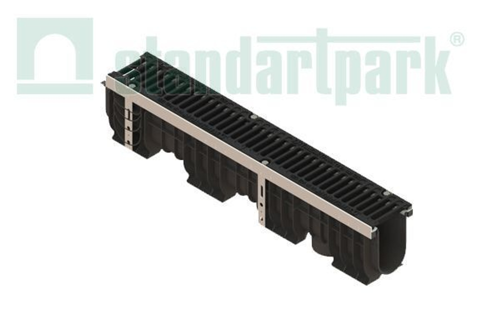 Лоток водоотводный PolyMax Drive DN100 h216 пластиковый с решеткой щелевой чугунной ВЧ кл.С (комплект)
