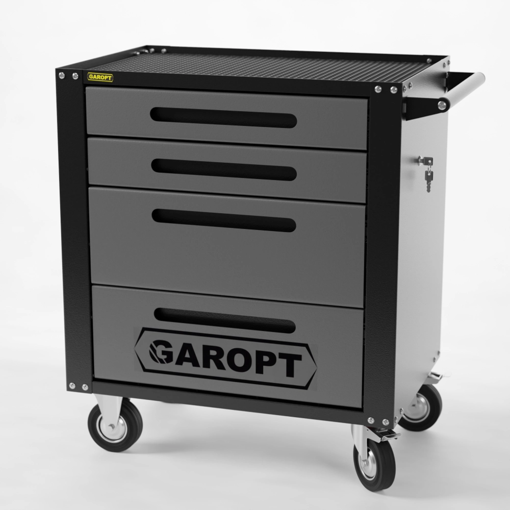 GTS4.grey Тележка инструментальная Garopt 4 ящиков СЕРАЯ, центральный замок, увеличенные колеса, доводчики, GAROPT Серия "Standart"