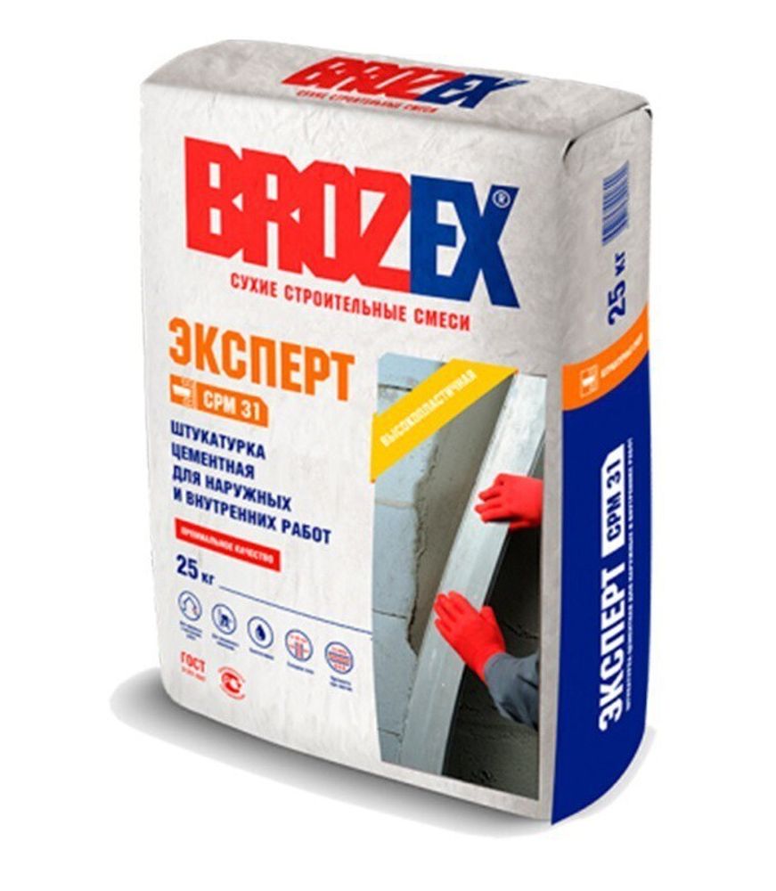 Штукатурка цементная Brozex СРМ-31 Эксперт для наружных и внутренних работ 25 кг, 56 шт/поддон