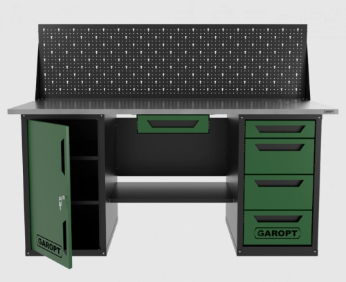 Верстак двухтумбовый дверь/4 ящиков с экраном и ящиком, зеленый 1800*700 Garopt, GT1800DY1Y4PP.green