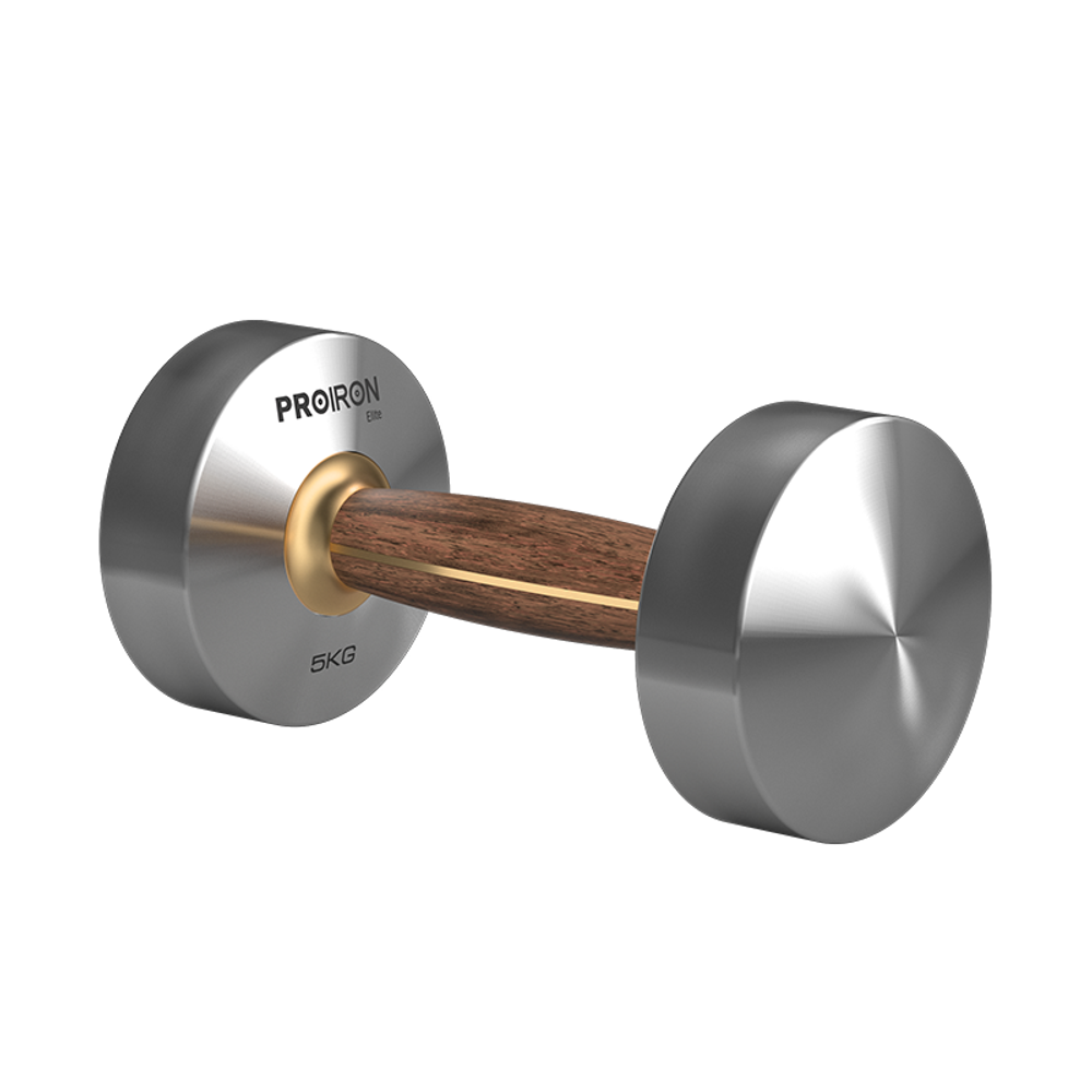 Гантель из нержавеющей стали и орехового дерева 5 кг ProIron от ГЕЛЕОС