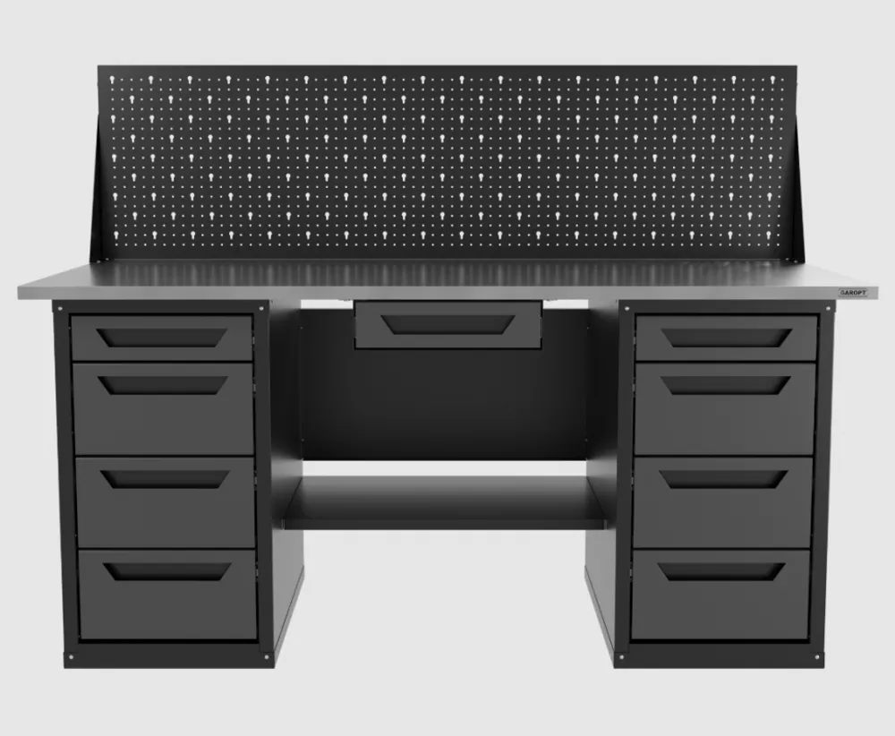 Верстак двухтумбовый 4 ящиков /4 ящиков с экраном и ящиком, серый 1800*700 GAROPT, GT1800Y1Y4Y4PP.grey